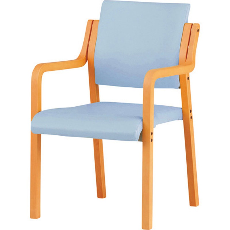 FVM-5AL-LBL 木製スタッキングチェア 肘付き TOKIO(藤沢工業) レザー ライトブルー色 質量7.6kg   FVM-5AL-LBL