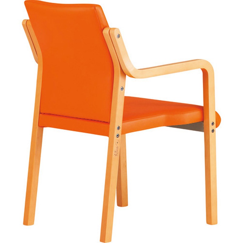 FVM-6AL-MOR 木製スタッキングチェア 肘付き TOKIO(藤沢工業) レザー マンダリンオレンジ色 質量8.2kg   FVM-6AL-MOR