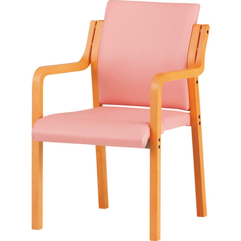 FVM-6AL-PP 木製スタッキングチェア 肘付き TOKIO(藤沢工業) レザー パステルピンク色 質量8.2kg   FVM-6AL-PP
