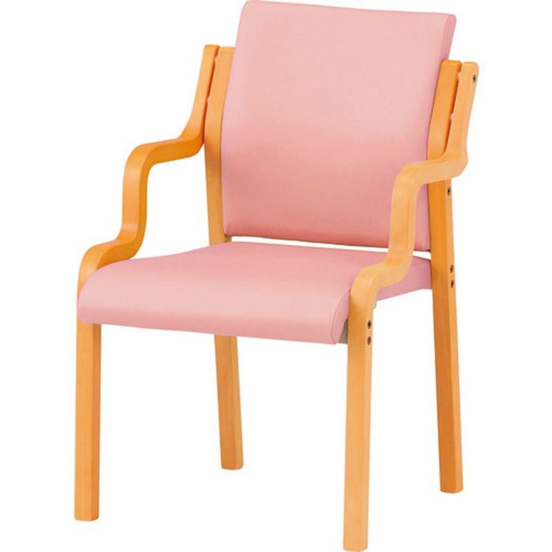 FVM-7AL-PP 木製スタッキングチェア 肘付き TOKIO(藤沢工業) レザー パステルピンク色 質量8.2kg   FVM-7AL-PP