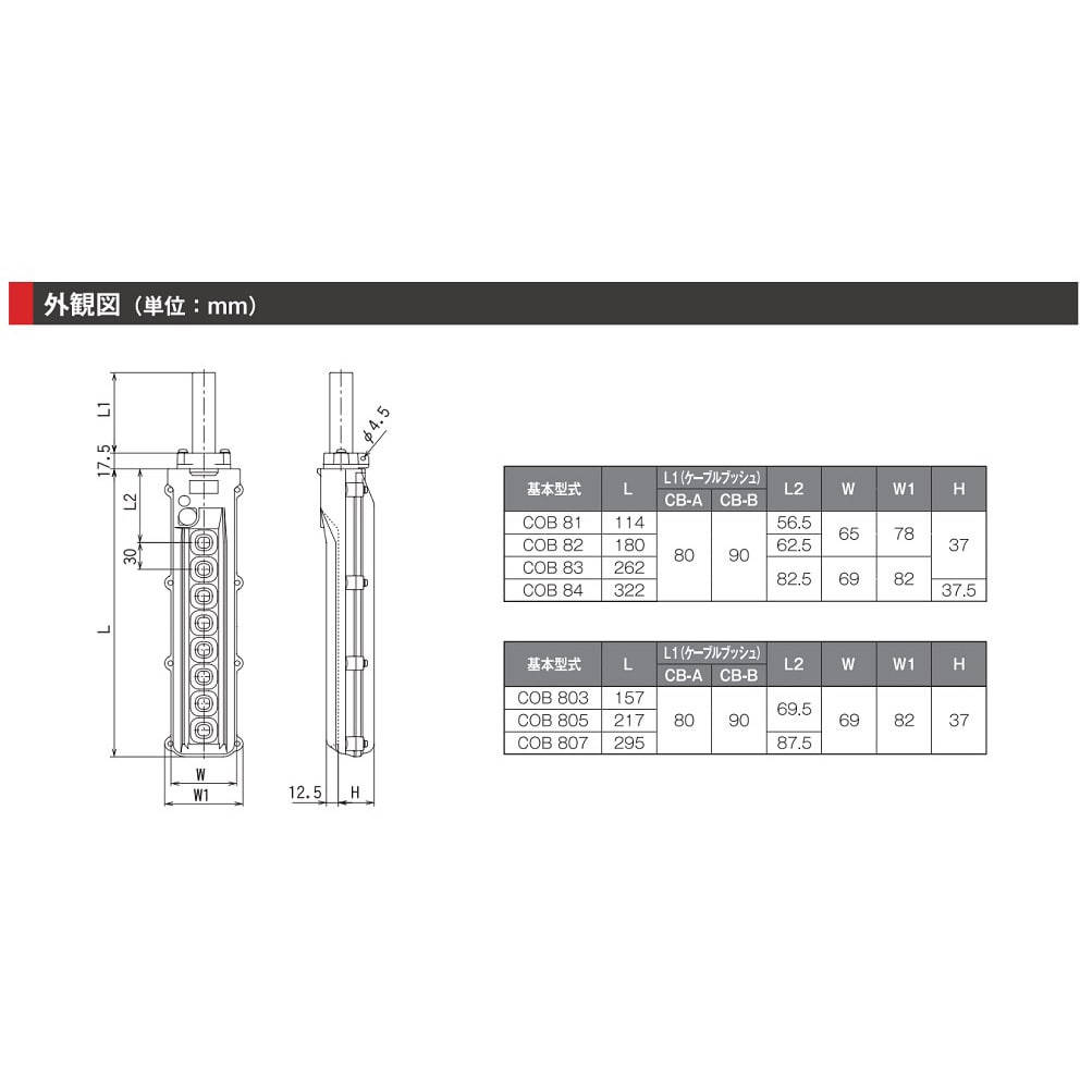 COB83-A17 ホイスト用押ボタン開閉器(電動機間接操作用) COB80シリーズ パトライト(旧春日電機) 防雨形 - 【通販モノタロウ】