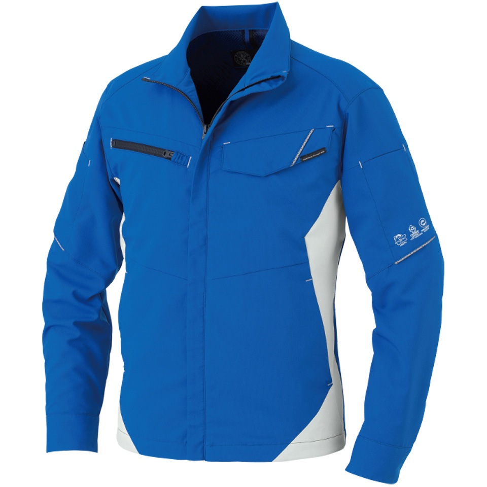 AE-8091 エコ・ストレッチ長袖ブルゾン BOTTLE TECH 混率ポリエステル100(再生PET繊維100)% ブルー色 SS着丈57cm  AE-8091