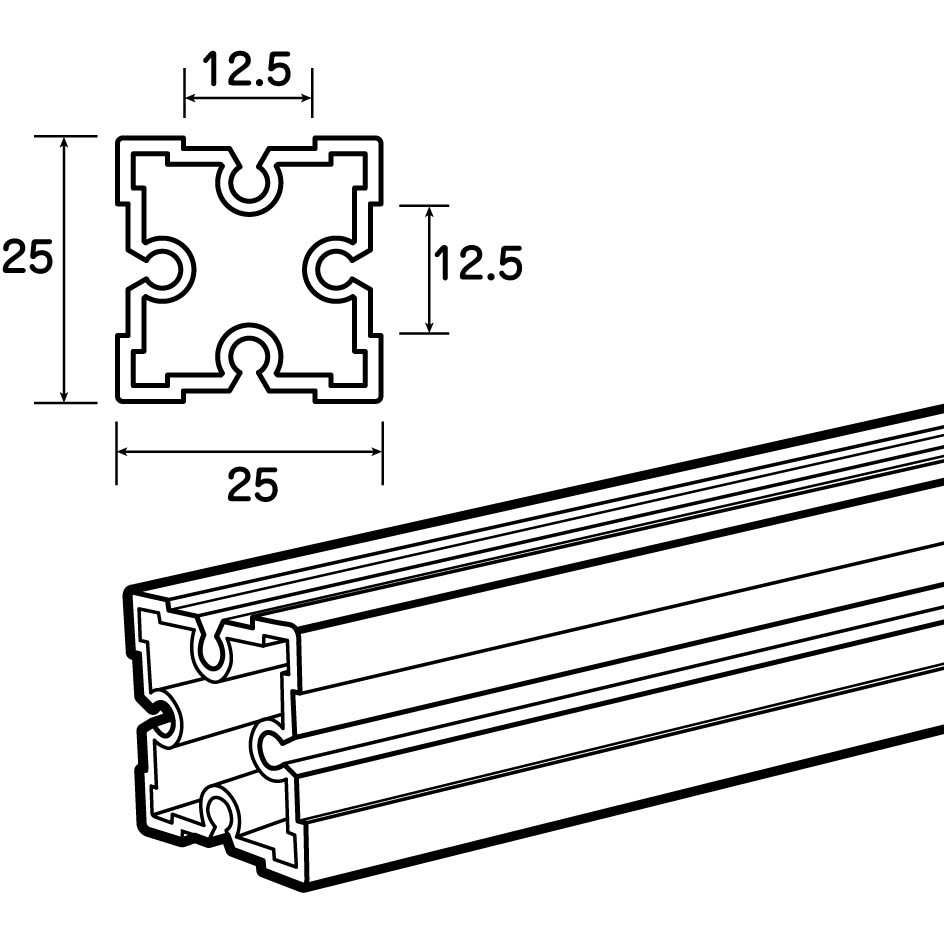 Alframe(アルフレーム)25mmアルミフレーム本体 溝4方向型(B-4) ADF