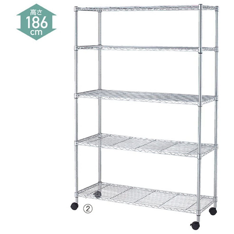 1536-2261 ワイヤーラック ローコスト キャスター付き ストア・エキスプレス 耐荷重70kg/段 5段 棚段数5 外寸法1210×450×1860mm高さ186cm  1536-2261