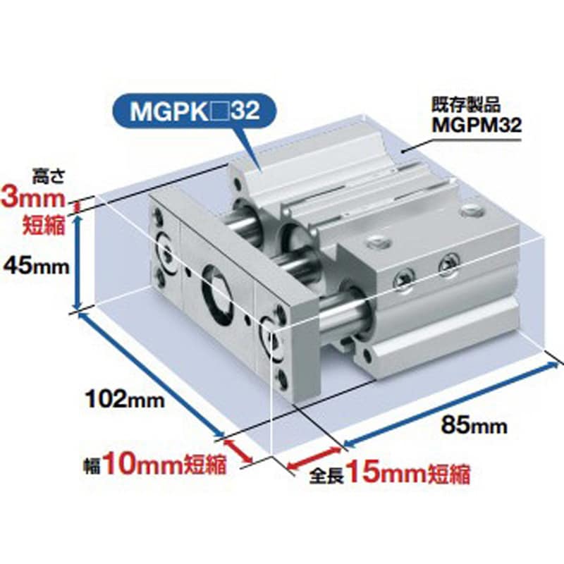 MGPKAL16-10P-M9PV ガイド付薄形シリンダ/コンパクトタイプ ボールブッシュ MGPKL SMC 複動式 チューブ内径16mmシリンダストローク10mm  - 【通販モノタロウ】