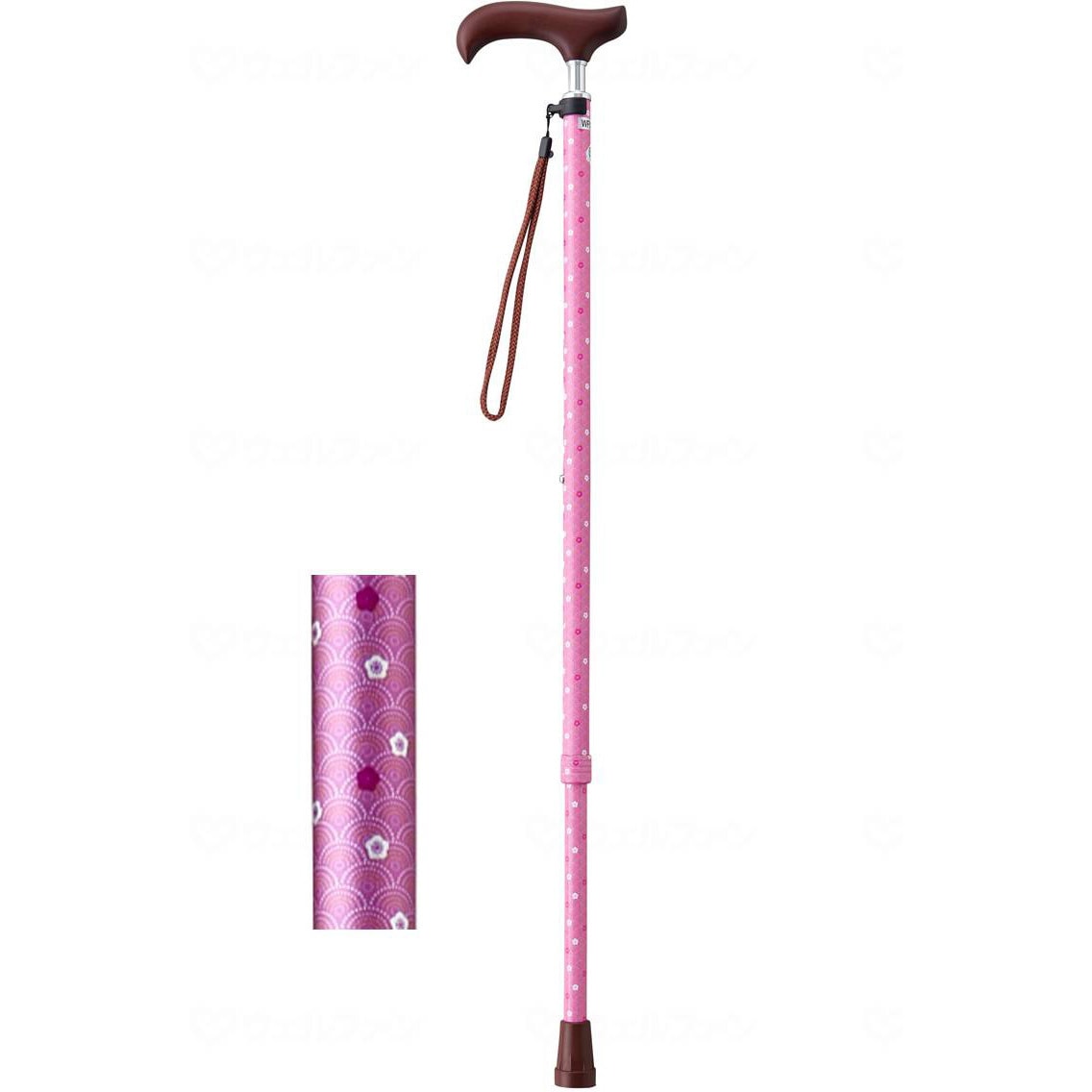 9734 夢ライフステッキ スリムネック伸縮スリムタイプ(柄)/梅青海波ピンク/ギフトボックス仕様 1本 ウェルファン 【通販モノタロウ】
