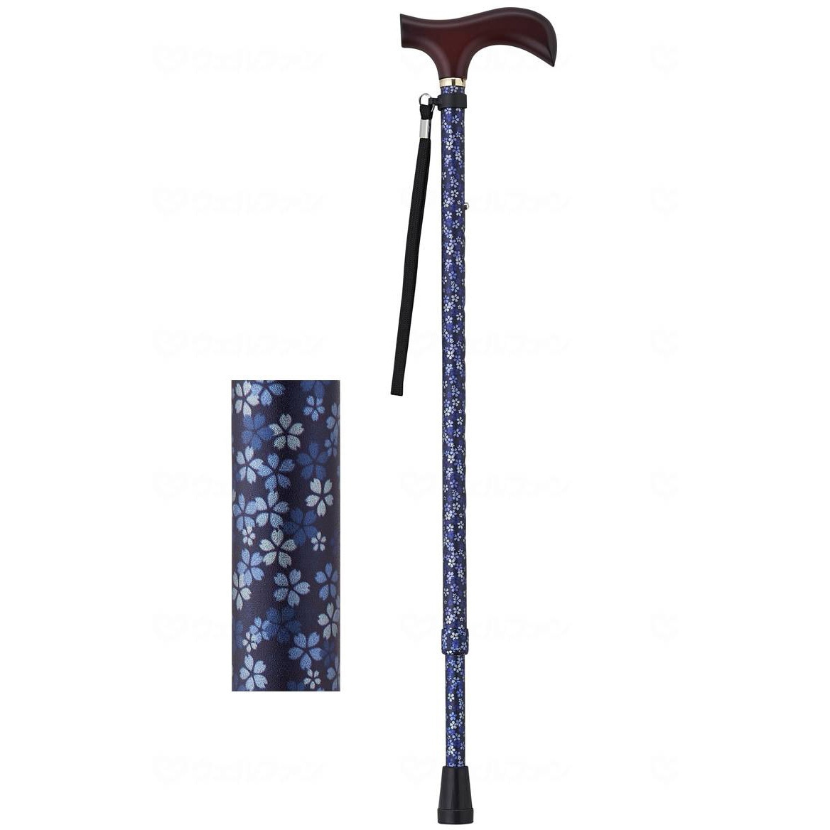 9714 夢ライフステッキ 柄杖伸縮型(スリムタイプ)/ダークブルーフローラル/ギフトボックス仕様 1本 ウェルファン 【通販モノタロウ】 5,518円