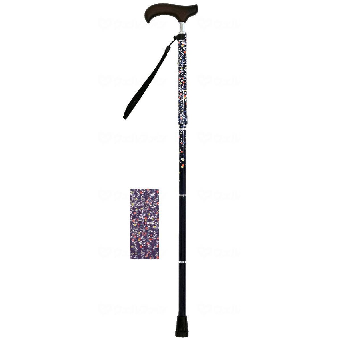 9735 夢ライフステッキ スリムネック折畳スリムタイプ(柄)/リーフネイビー/ギフトボックス仕様 1本 ウェルファン 【通販モノタロウ】