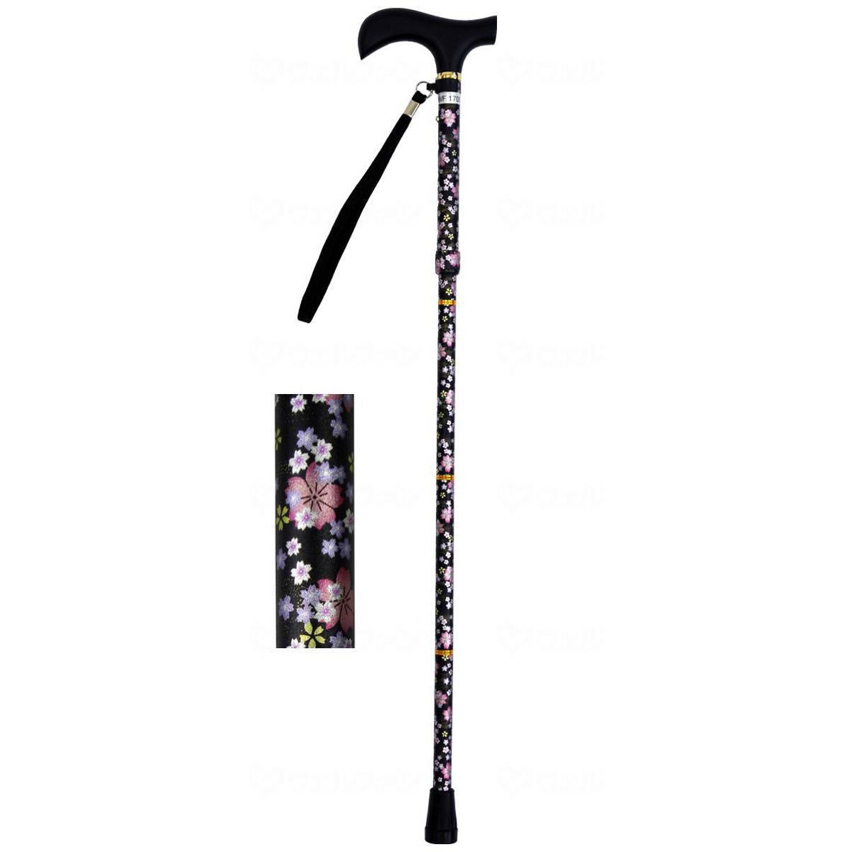 9715 夢ライフステッキ 柄杖折りたたみ伸縮型/桜ブラック/ギフトボックス仕様 1本 ウェルファン 【通販モノタロウ】 6,223円