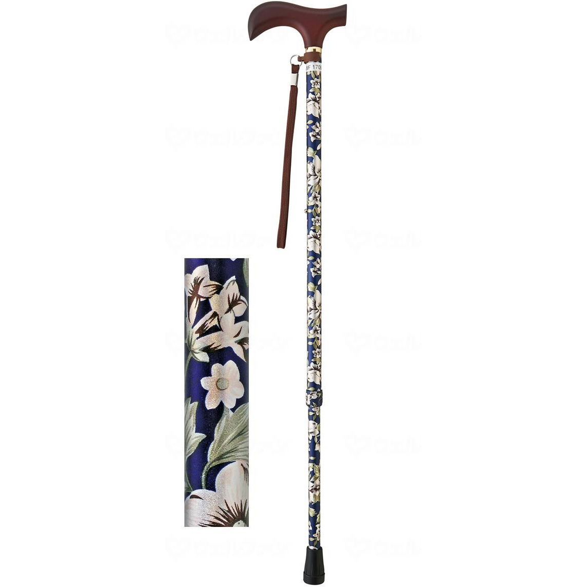 9714 夢ライフステッキ 柄杖伸縮型(スリムタイプ)/花ネイビー/ギフトボックス仕様 1本 ウェルファン 【通販モノタロウ】