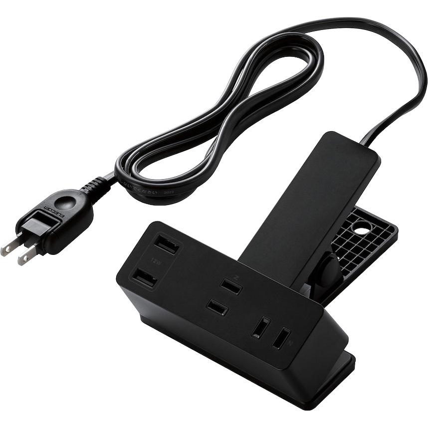 ECT-3015BK 電源タップ 延長コード クリップ式 3個口 USB付