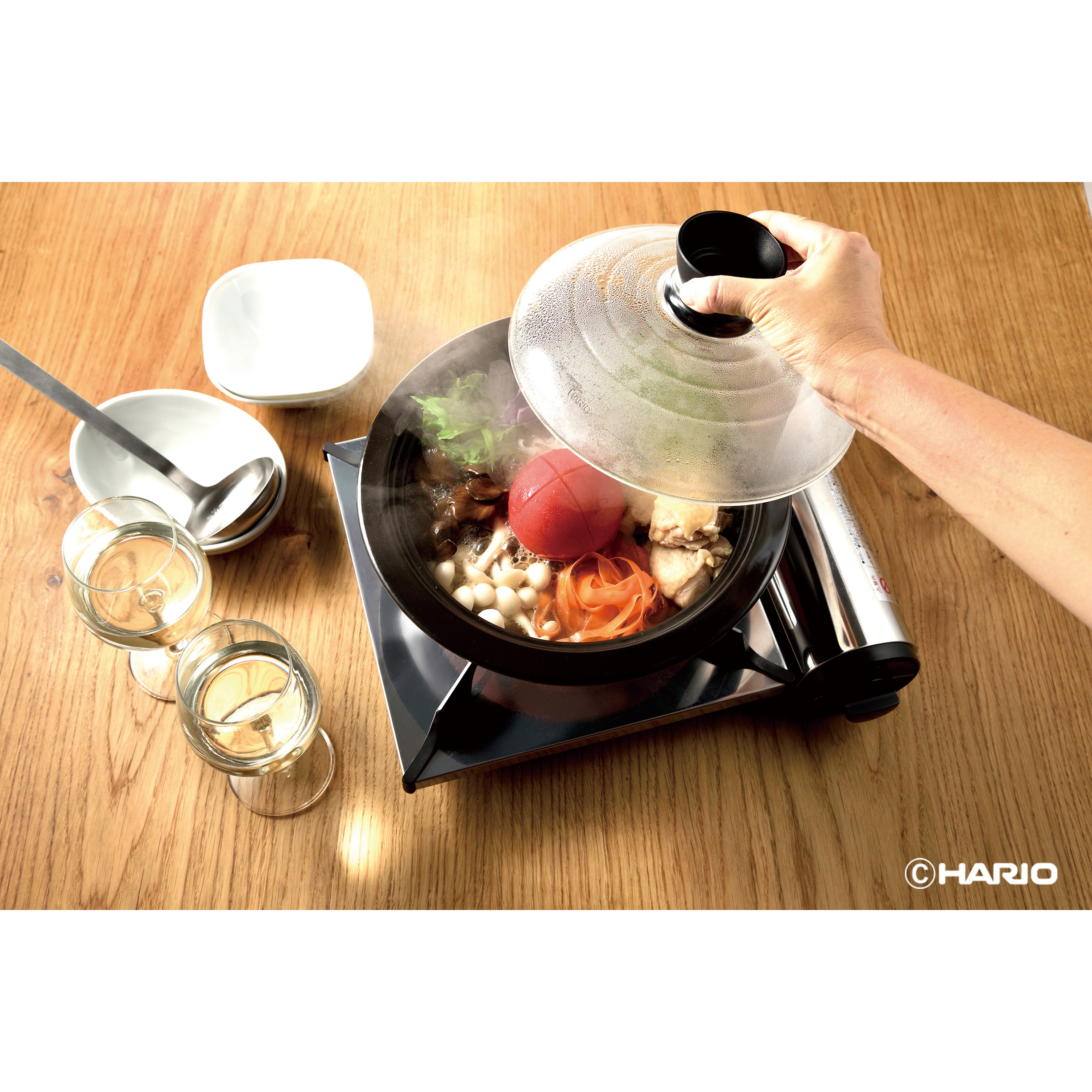 GDN-255-B-W フタがガラスの土鍋 HARIO 9号サイズ GDN-255-B-W