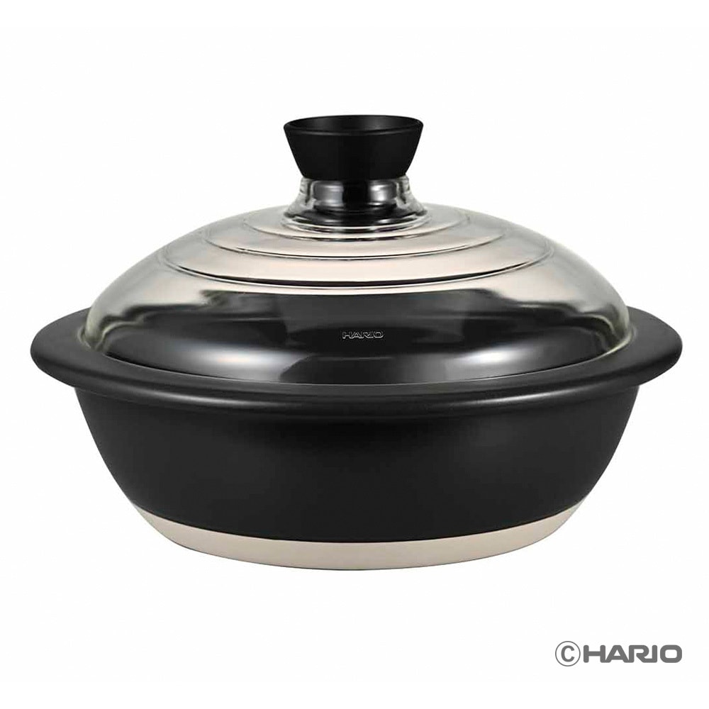 石製 蓋付き土鍋 中型 GDN-255-B-W フタがガラスの土鍋 HARIO 9号サイズ GDN-255-B-W