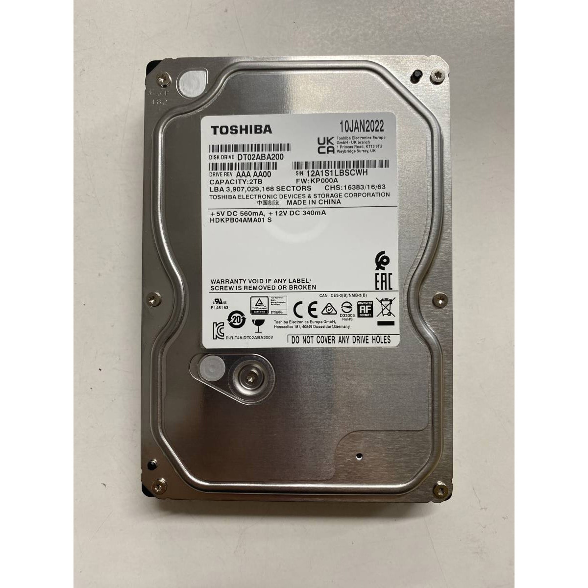 DT02ABA200 東芝(TOSHIBA) 3.5インチ デスクトップPC内蔵型HDD DT02シリーズ 東芝  ディスク回転数5400min<sup>-1</sup>[r.p.m] キャッシュメモリ128MB - 【通販モノタロウ】