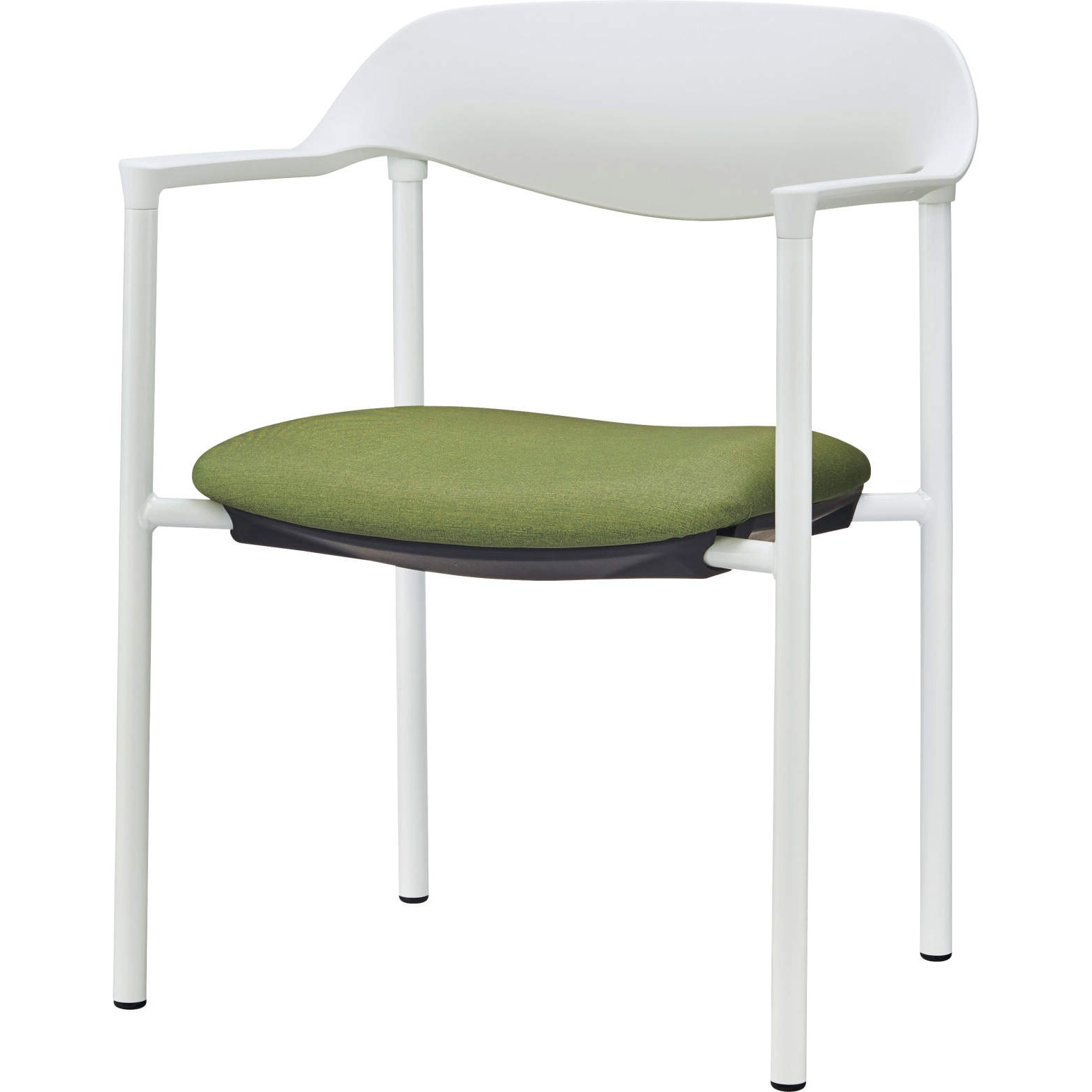 No.1180NS-W ミーティング用チェアー LION (ライオン事務器) 肘掛あり フォレストグリーン キャスターなし ホワイト 固定脚タイプ 高さ743mm幅568mm奥行507mm