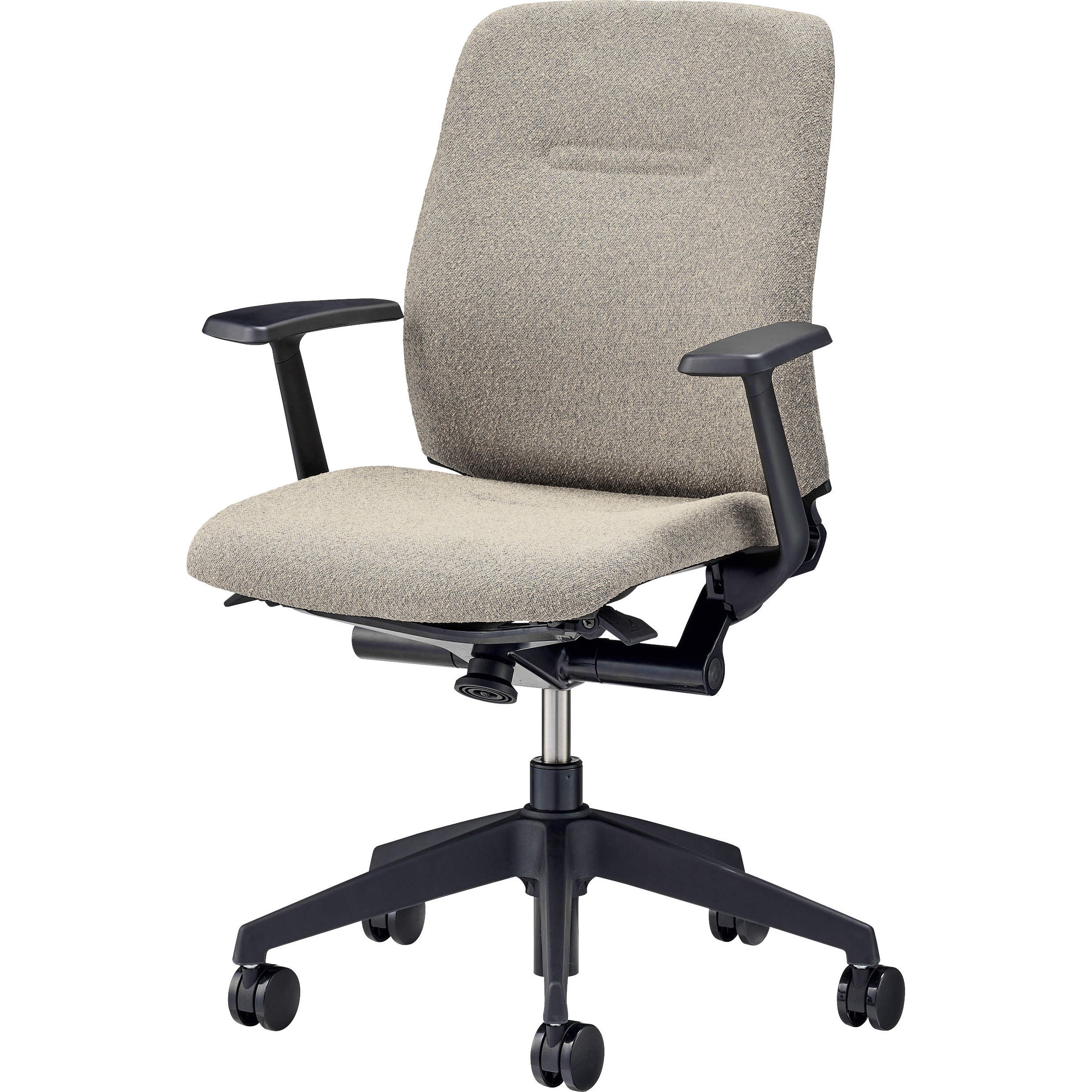 No.3701F オフィスチェアー(コストラ) LION (ライオン事務器) Φ60mmナイロン双輪キャスター 樹脂脚タイプ 肘掛あり アイボリー色