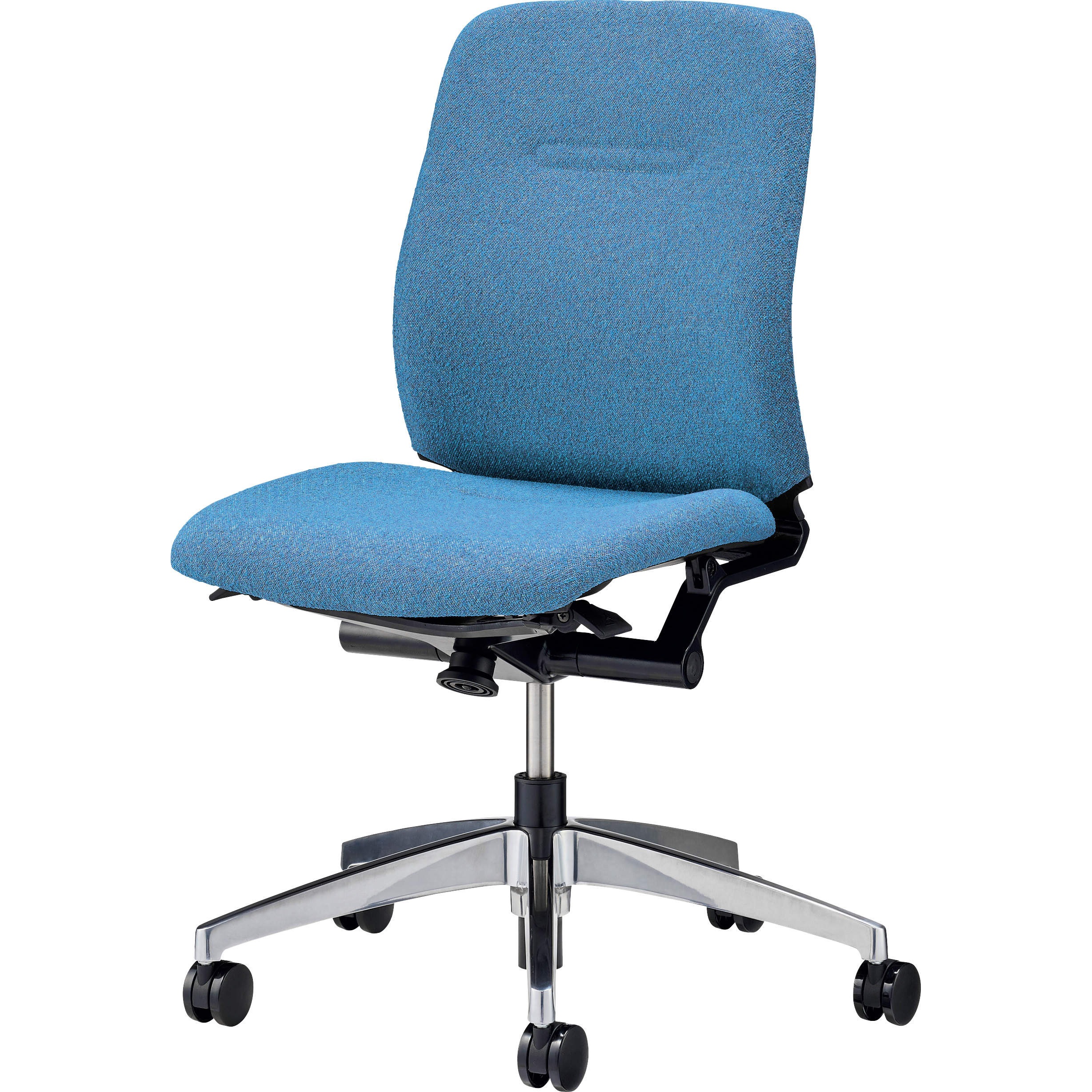 No.3710F オフィスチェアー(コストラ) LION (ライオン事務器) Φ60mmナイロン双輪キャスター アルミ脚タイプ 肘掛なし ブルー色