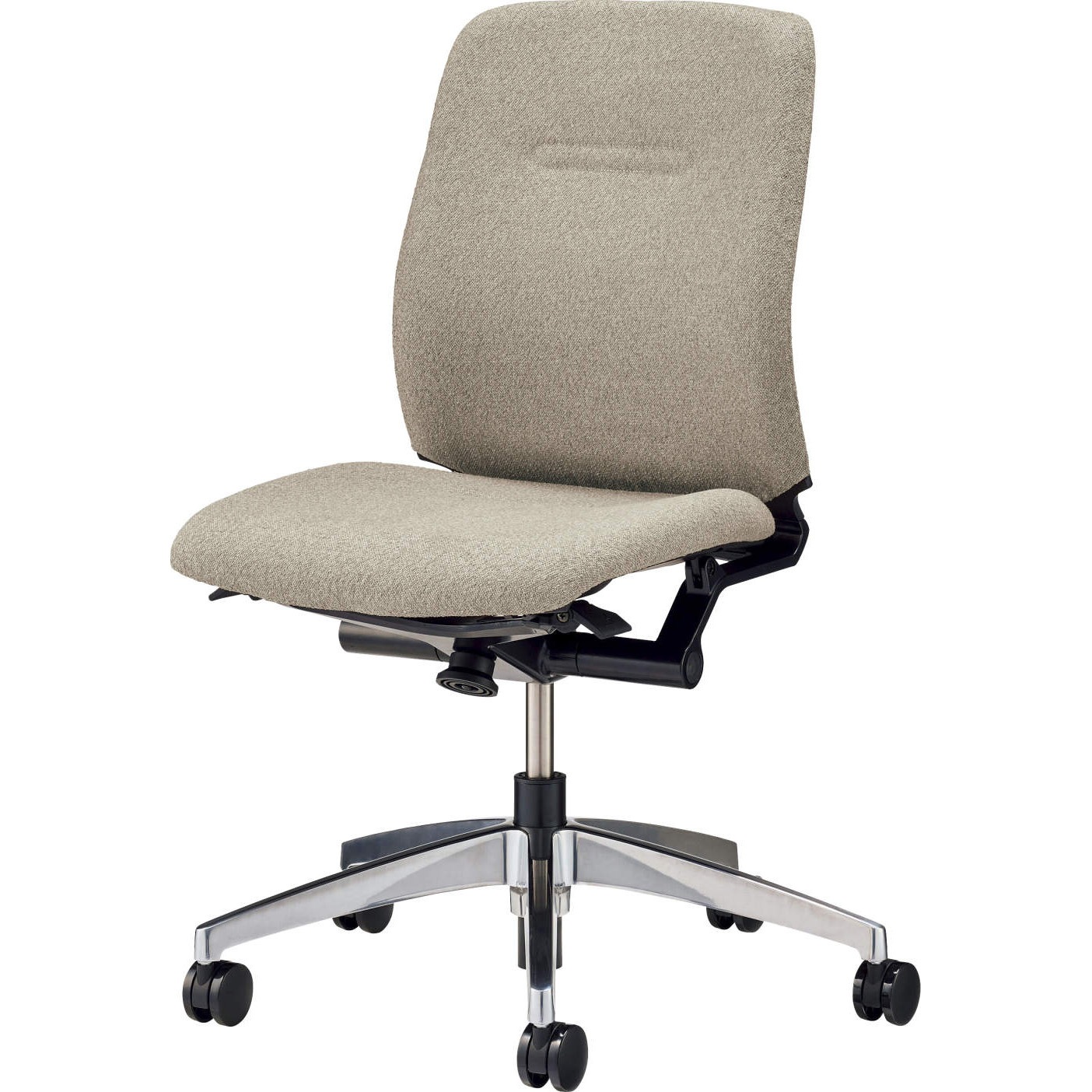 No.3710F オフィスチェアー(コストラ) LION (ライオン事務器) Φ60mmナイロン双輪キャスター アルミ脚タイプ 肘掛なし アイボリー色