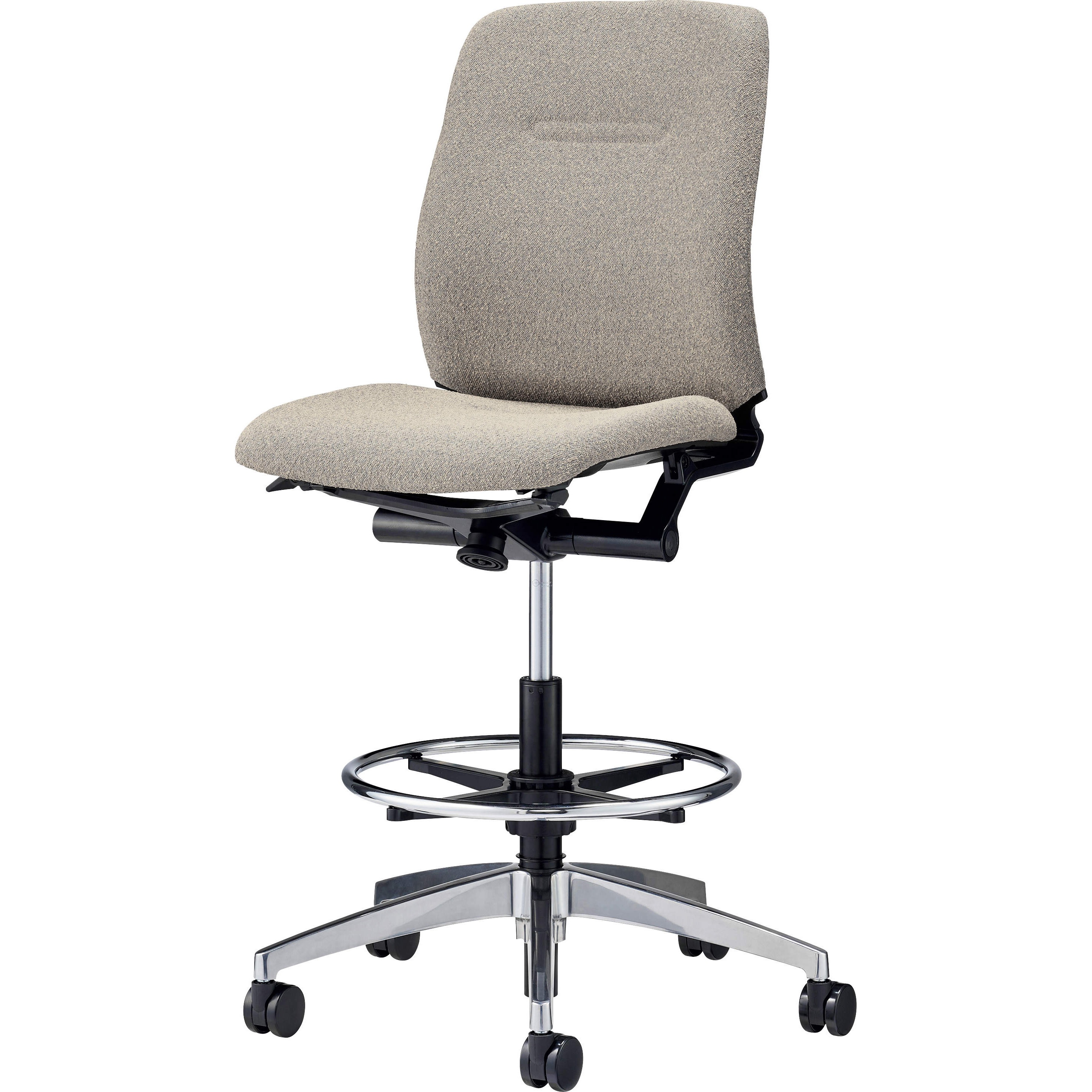 No.3720F オフィスチェアー(コストラ) LION (ライオン事務器) Φ60mmナイロン双輪キャスター アルミ脚・ハイタイプ 肘掛なし アイボリー色