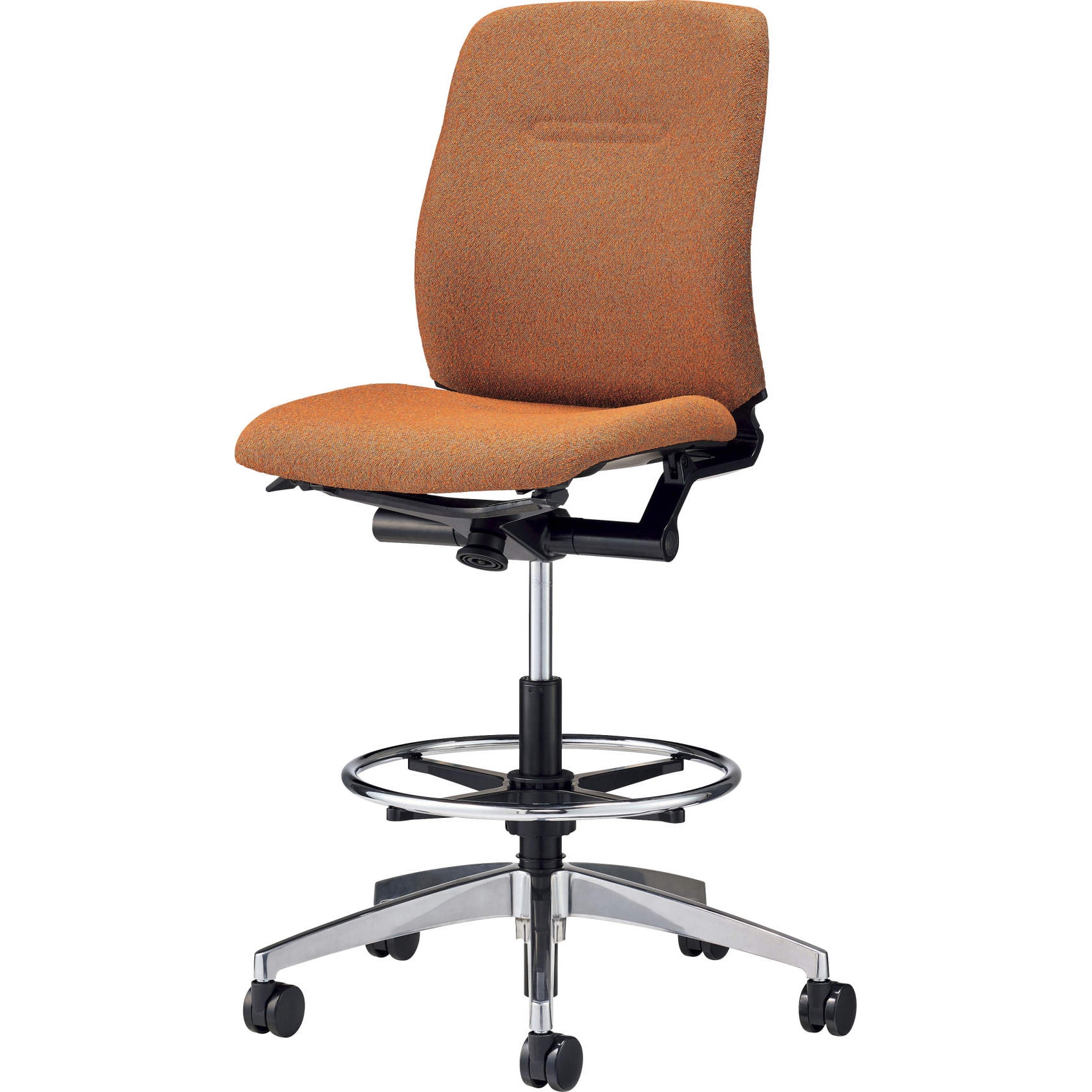 No.3720F オフィスチェアー(コストラ) LION (ライオン事務器) Φ60mmナイロン双輪キャスター アルミ脚・ハイタイプ 肘掛なし オレンジ色 53,988円