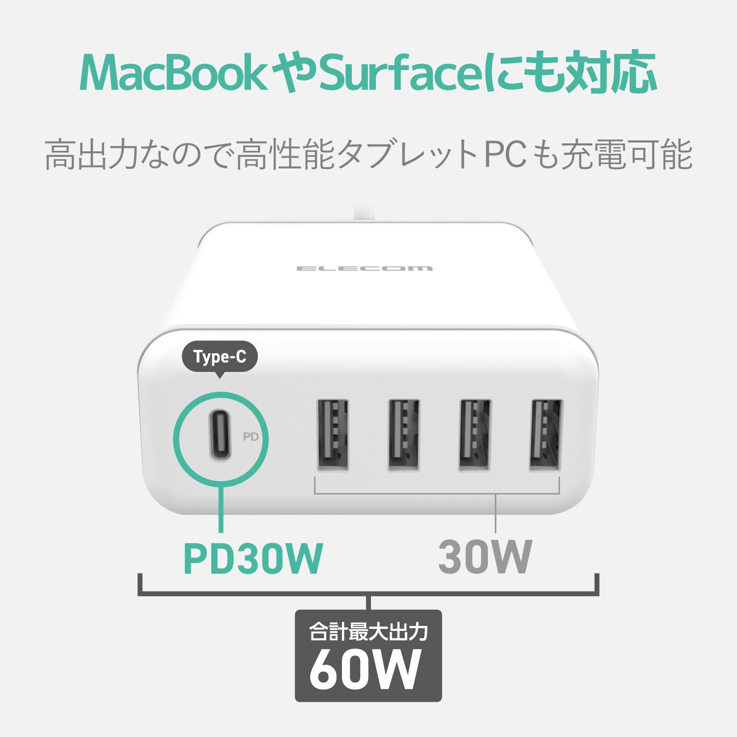EC-ACD02WH PD充電器 スマホ充電器 タイプC×1 USB-A×4 30W スマホ タブレット iPhone ケーブル1.5m 1個 エレコム 【通販サイトMonotaRO】 EC-ACD02WH PD充電器 スマホ充電器 タイプC×1 USB-A×4 30W スマホ タブレット iPhone ケーブル1.5m 1個 エレコム 【通販サイトMonotaRO】