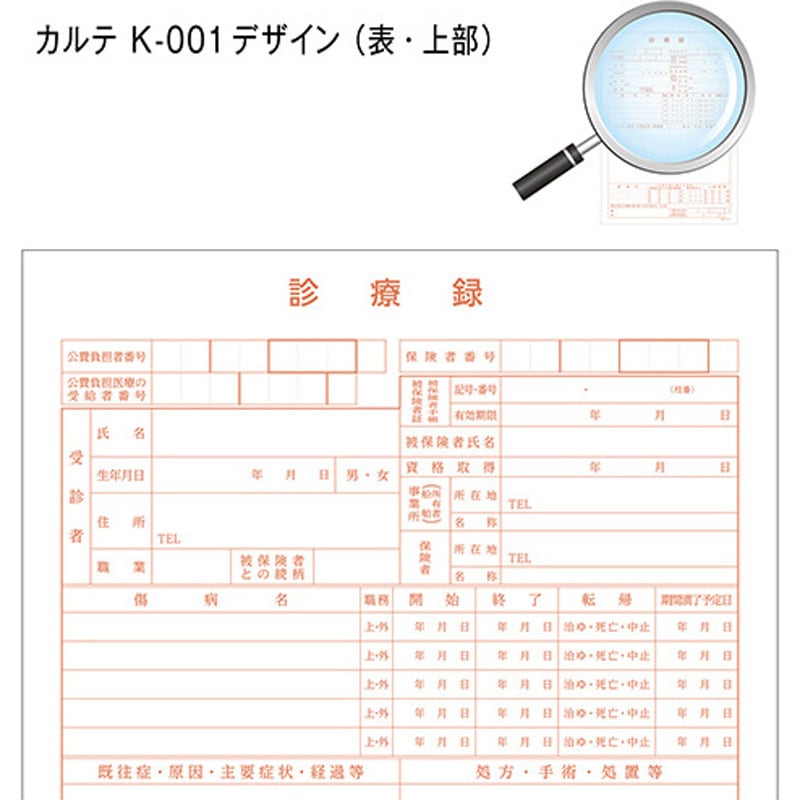 41012-101 カルテ用紙 1号(診療録) 社保 金鵄製作所 サイズA4 1箱(500