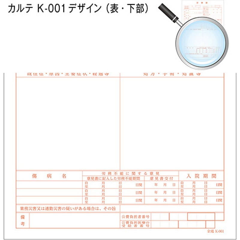 41022-101 カルテ用紙 1号(診療録) 社保 金鵄製作所 サイズB5 1箱(500