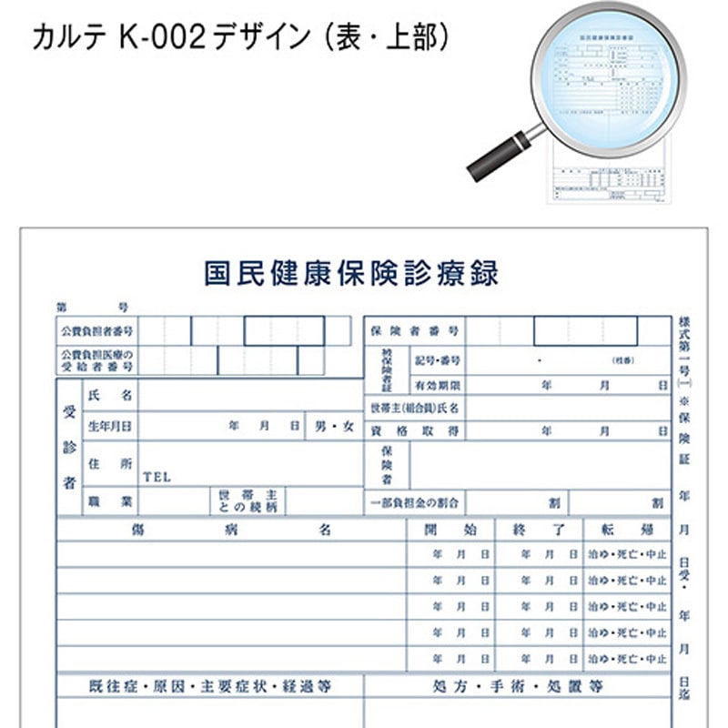 41012-202 カルテ用紙 1号(診療録) 国保 金鵄製作所 サイズA4 1箱(500