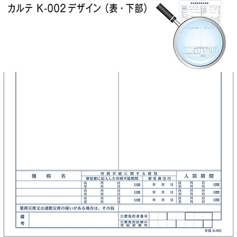 41012-202 カルテ用紙 1号(診療録) 国保 金鵄製作所 サイズA4 1箱(500