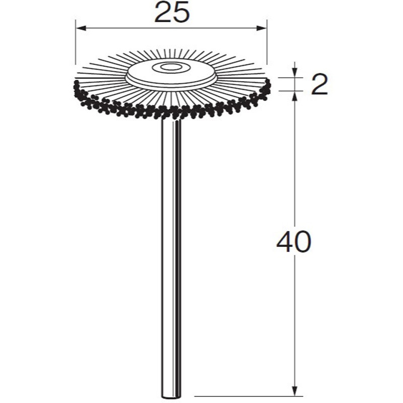 B1421 軸付ホイール型ブラシ リューター(日本精密機械工作) スチール製 軸径3mm外径25mm 1セット B1421