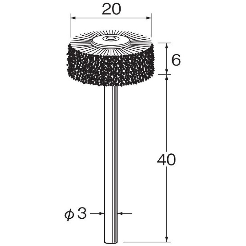 B1617 軸付ホイール型ブラシ リューター(日本精密機械工作) スチール製 軸径3mm外径20mm 1セット B1617