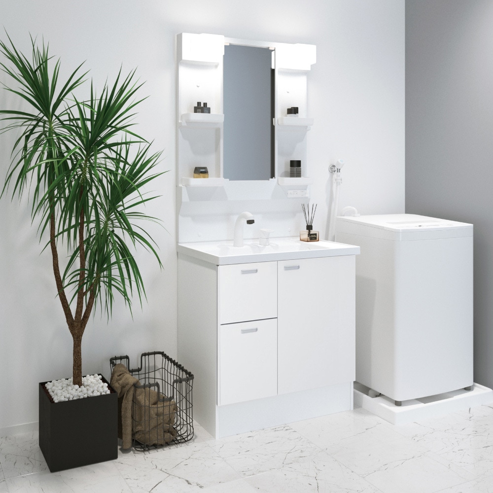 HV-B750DJTB-W-S+HVM-L750HM-1A-HG 洗面化粧台HVシリーズ 片引き出しタイプ+1面鏡LED照明(一般地向け) ハウステック 間口750mm