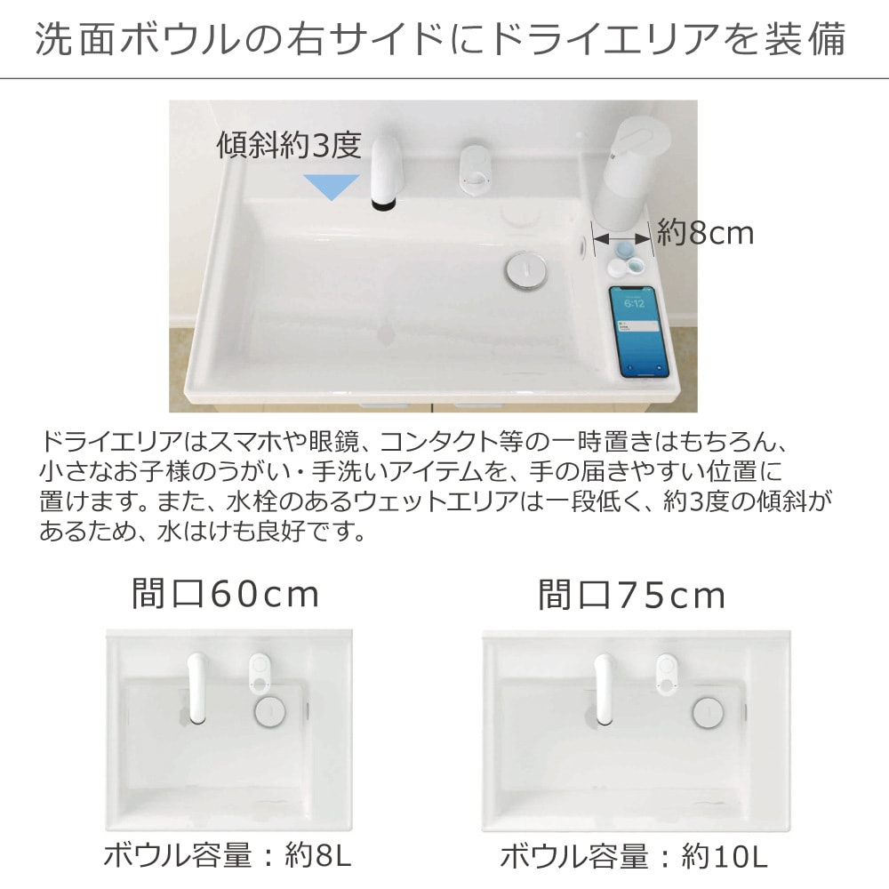 HV-B600NJTB-W-SY+HVM-L600HM-1A-HG 洗面化粧台HVシリーズ 開き