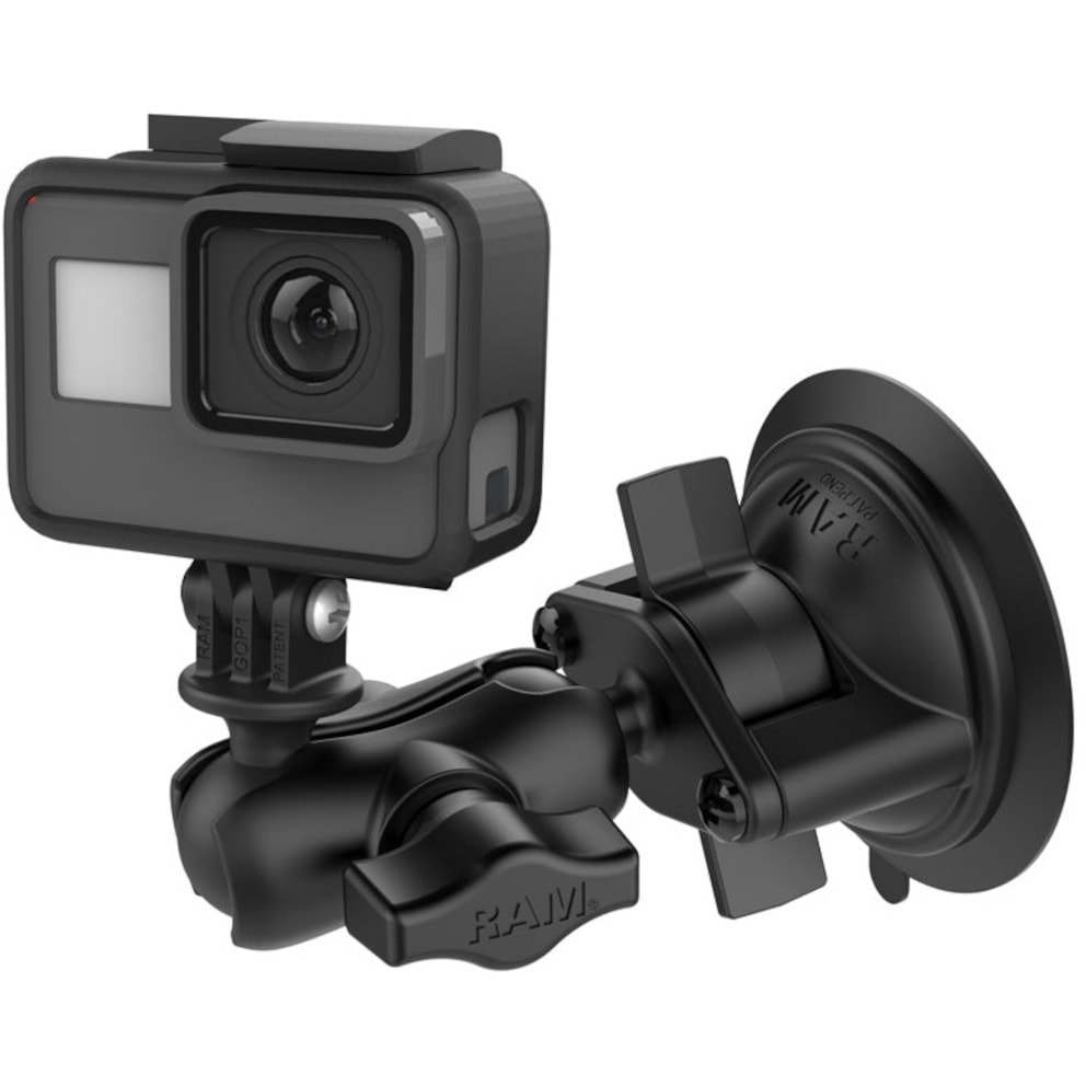 RAM-B-166-A-GOP1U GoProマウント&サクションベースセット(ショートアーム) 吸盤径69.8mm 1インチボール ラムマウント ブラック色