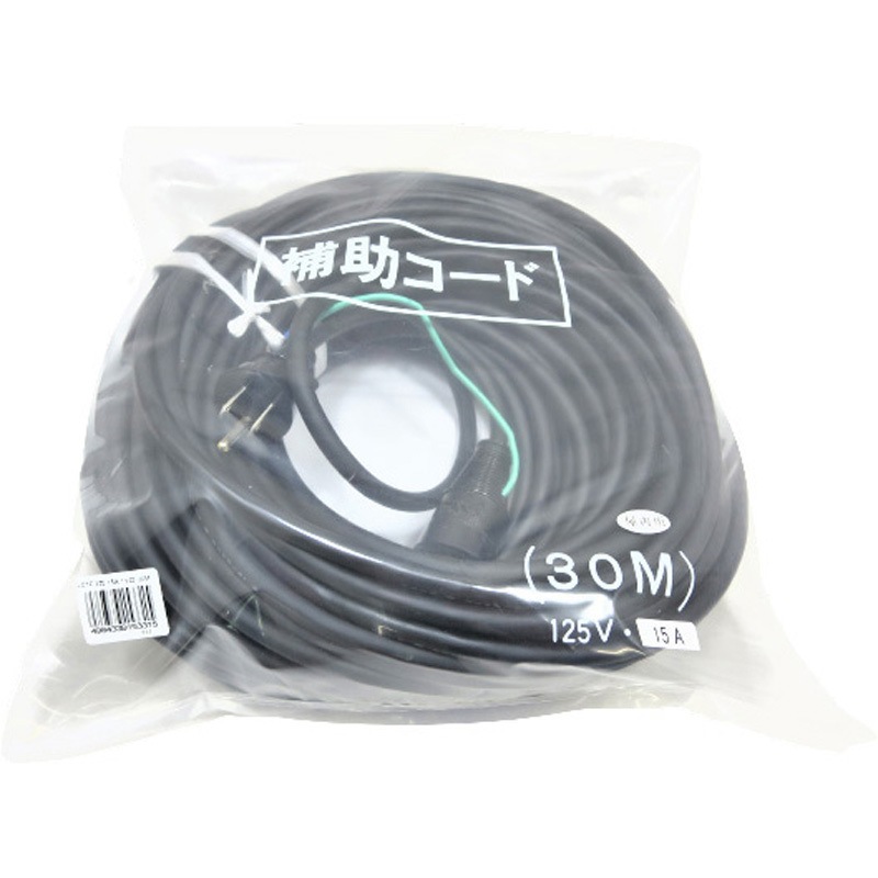 三芯15A1ツ口30M 黒 (VCTF2．0SQ) 延長コード タイカツ 1口 黒色 VCTF