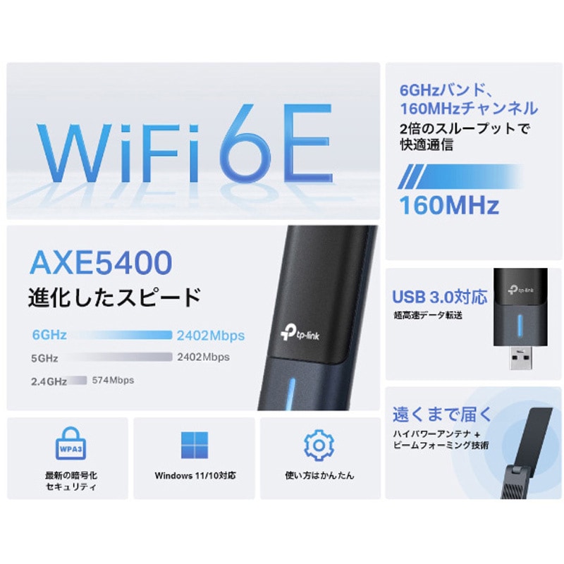 ARCHER TXE70UH Wi-Fi 6E子機 AXE5400 ハイパワーUSB 無線LAN 1台 TP-LINK 【通販モノタロウ】