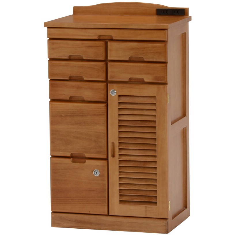 鍵付き引き出しいっぱいFAX台 コンセント付 天然木 ファミリー・ライフ