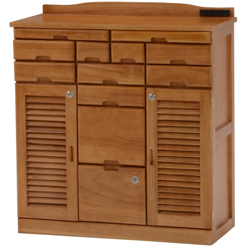 レトロ　木製　電話台 引き出し付き　ラック 鍵付き引き出しいっぱいFAX台 コンセント付 天然木 ファミリー・ライフ