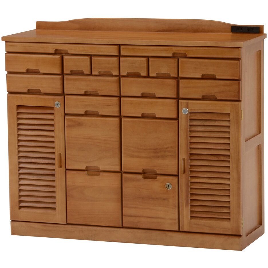 鍵付き引き出しいっぱいFAX台 コンセント付 天然木 ファミリー・ライフ