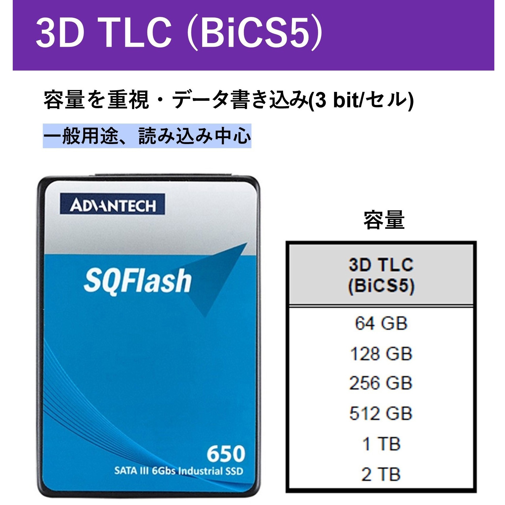 アドバンテック　SQF-S25V4-512G-SBC　512GB シリアルATA SQF-S25V4-1TDSDC 産業用SQF-S25 650_SSD 2.5インチSATAIII(最大読込