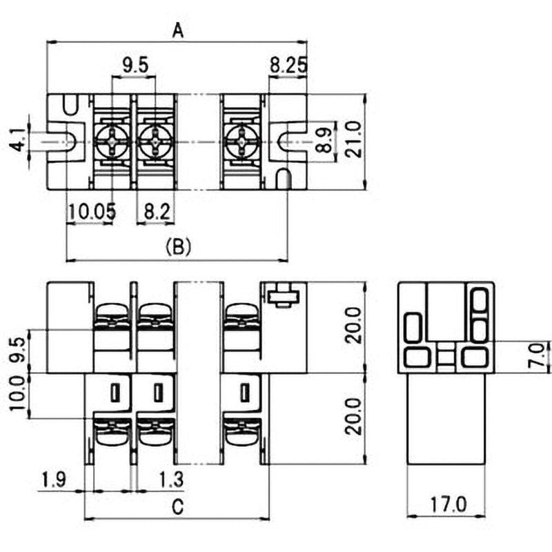 ML-5300-M4-4P ネジ式端子台 サトーパーツ 端子間ピッチ9.5mm ML-5300