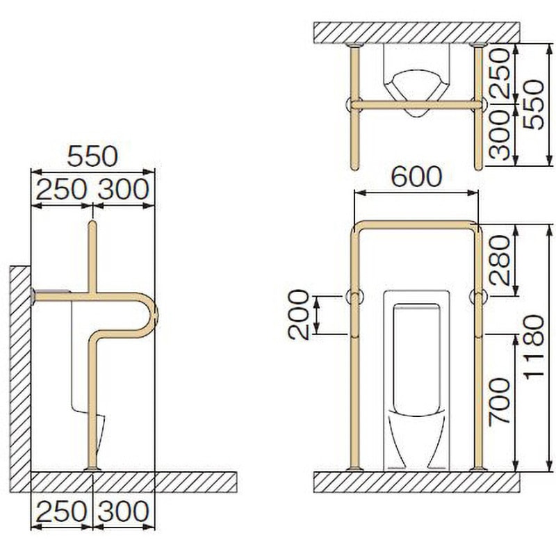 MB155HS ストール小便器被覆手摺 ミヤコ パイプ径34mm  MB155HS