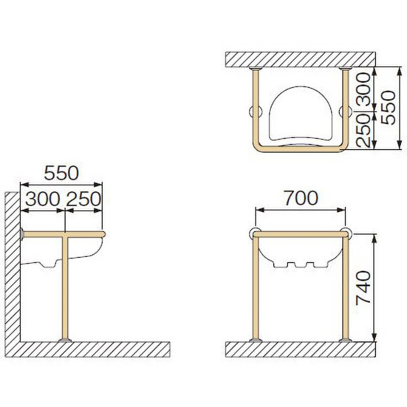 MB160HS 洗面器・手洗器被覆手摺 ミヤコ パイプ径34mm  MB160HS