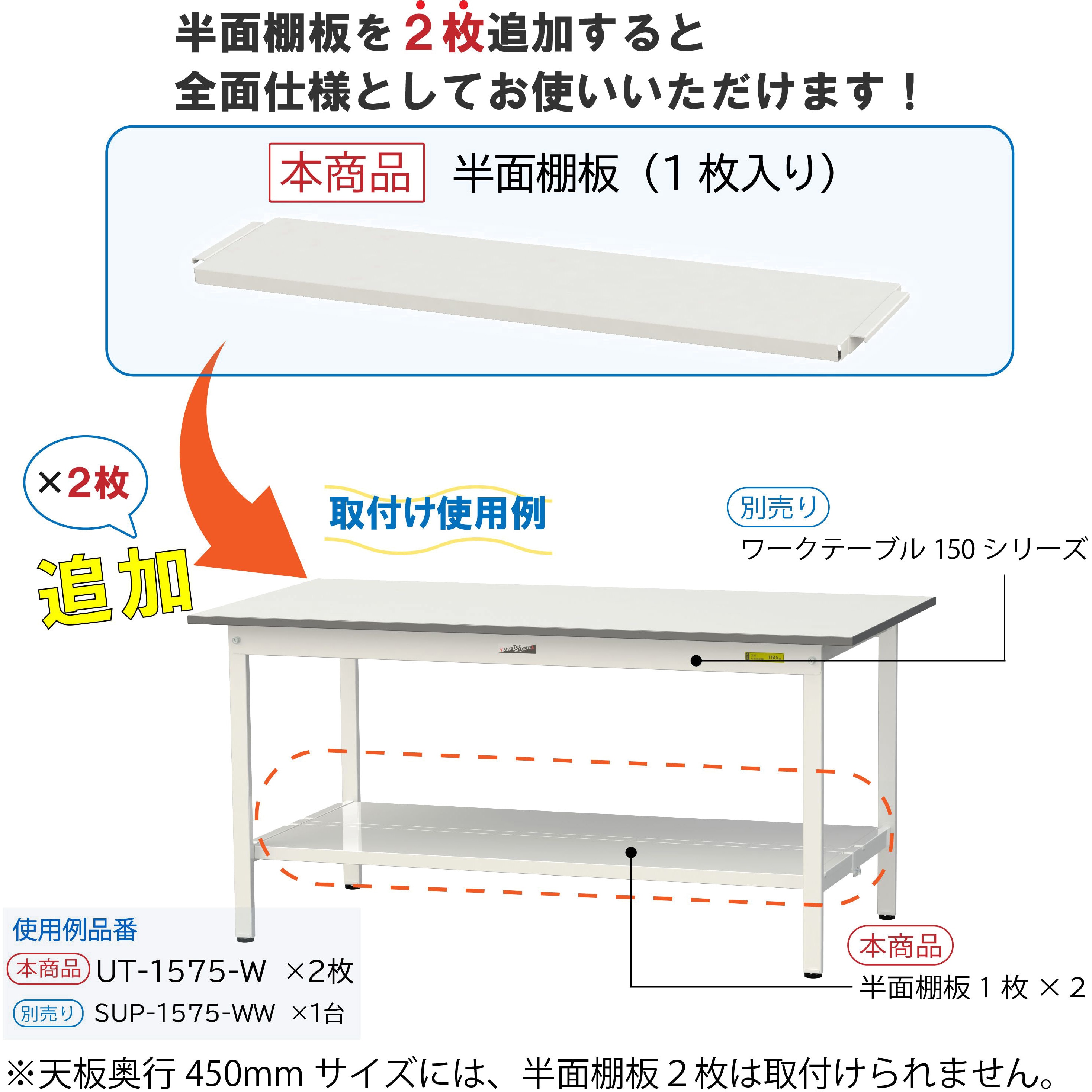 UT-1575-W オプション/半面棚板_ワークテーブル150・LABシリーズ用 1枚