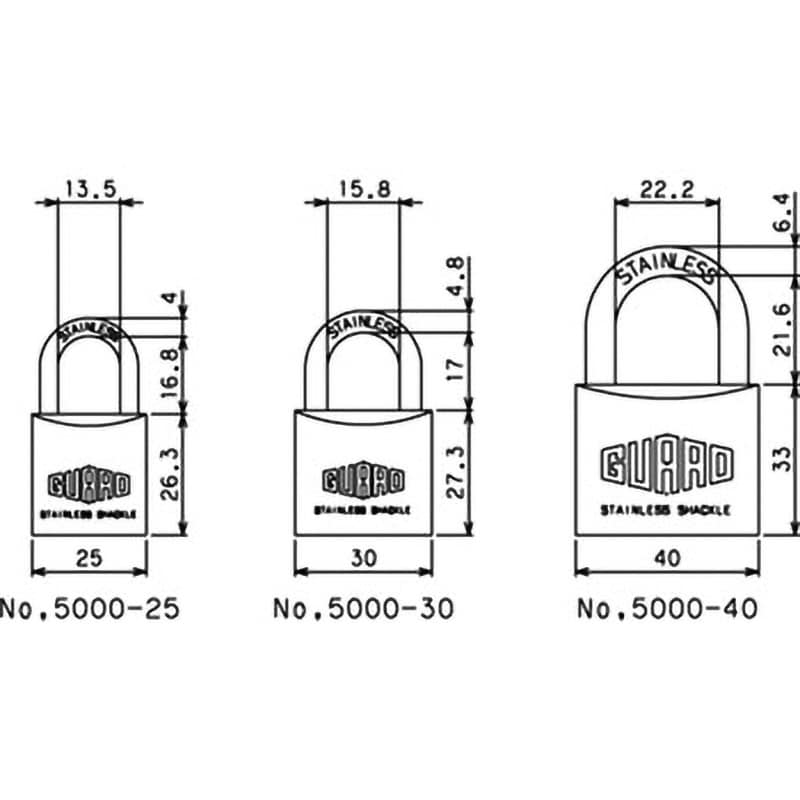 No.5000-40mm ステンレス南京錠 No.5000 ガードロック キー式錠 シルバー色 - 【通販モノタロウ】