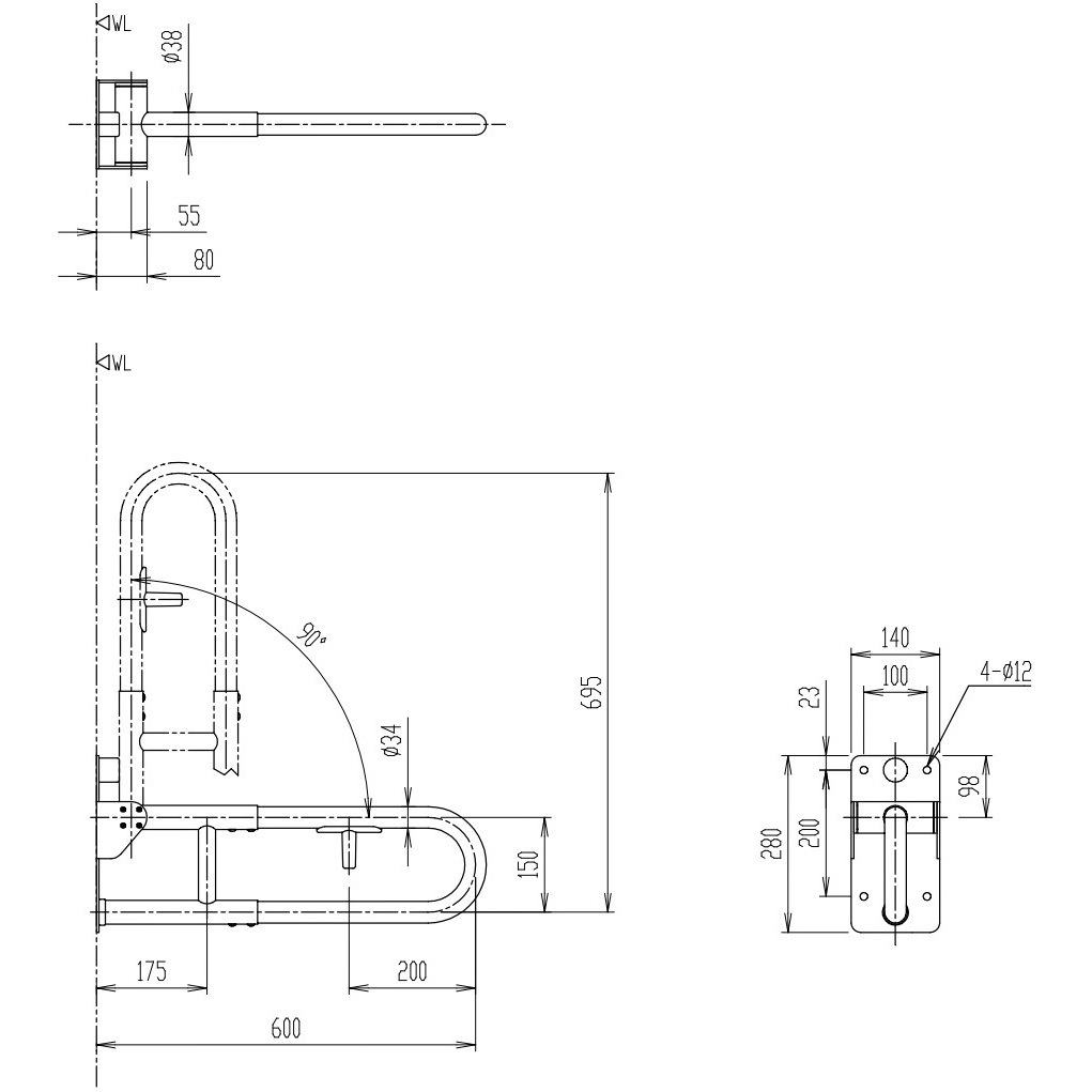KF-471EH60J/WA はね上げ式手すり(樹脂被覆)ロック付き 1個 INAX(LIXIL