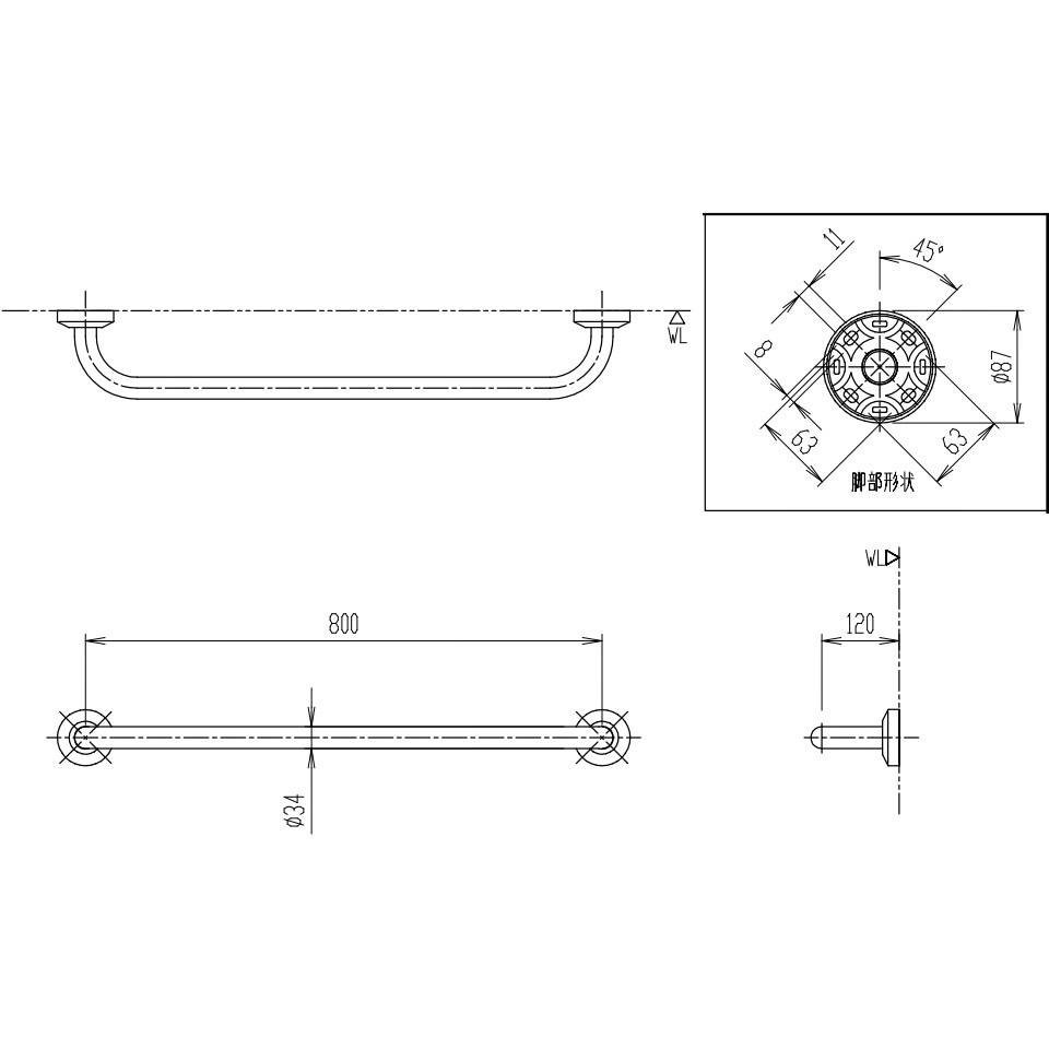 KF-910AE80J/WA 多用途用手すり(I型)樹脂被覆タイプ 1個 INAX