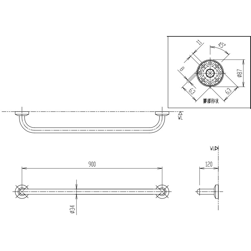 KF-910AE90J/WA 多用途用手すり(I型)樹脂被覆タイプ 1個 INAX(LIXIL