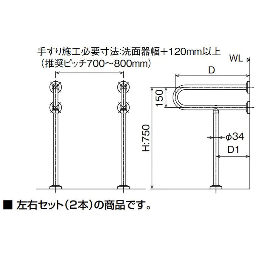 INAX/LIXIL 大便器・洗面器用手すり(壁固定式) 樹脂被覆タイプ