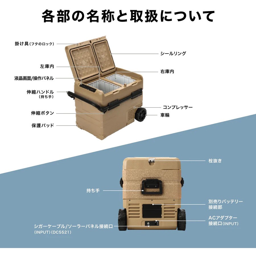 AQ45L-TN ポータブル冷蔵庫 車載冷蔵庫 ICEBERG 45L PowerArQ コヨーテ